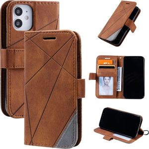 iPhone 12 hoesje - Bookcase - Pasjeshouder - Portemonnee - Patroon - Kunstleer - Bruin