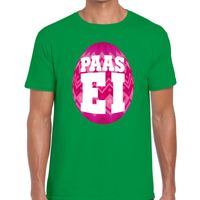 Paasei t-shirt groen met roze ei voor heren - thumbnail