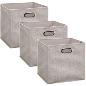 Set van 3x stuks opbergmand/kastmand 29 liter beige linnen 31 x 31 x 31 cm