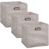 Set van 3x stuks opbergmand/kastmand 29 liter beige linnen 31 x 31 x 31 cm - thumbnail