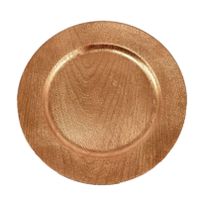 Kaarsenbord/kaarsenplateau - goud - houtlook - rond - D33 cm   -
