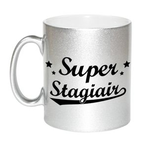 Super stagiair zilveren cadeau mok / beker met sterren 330 ml   -