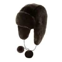 Warme bontmuts zwart nepbont met oorflappen en pompons voor dames 59 cm  - - thumbnail