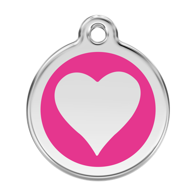 Heart Hot Pink roestvrijstalen hondenpenning large/groot dia. 3,8 cm - Reddingo
