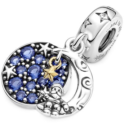 Pandora 769648C01 Hangbedel Santa Claus on the Moon zilver-zirconia-kristal zilver-en goudkleurig-blauw
