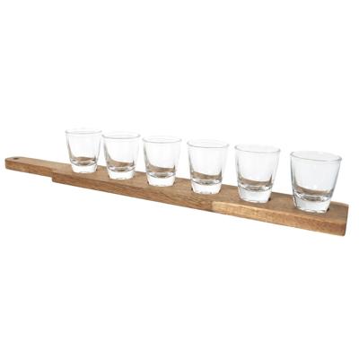 Shotglazen / shotglaasjeshouder - met 6 glaasjes - 8 cm per glas - 42 x 6 cm - hout
