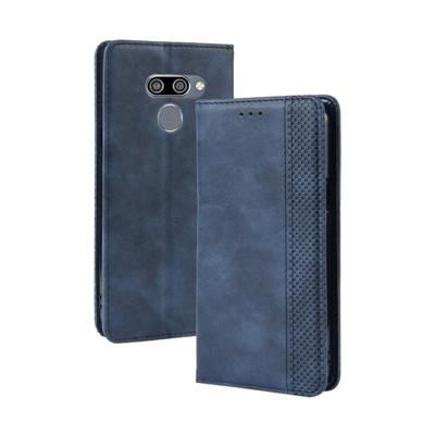 Magnetische Buckle retro Crazy Horse textuur horizontale Flip lederen case voor LG K50/LG q60 met houder & kaartsleuven & fotolijstjes (blauw)