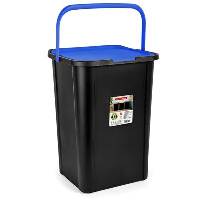 Plasticforte Recycling afvalbak - zwart/blauw - 45 Liter - afsluitbaar - 34 x 40 x 54 cm