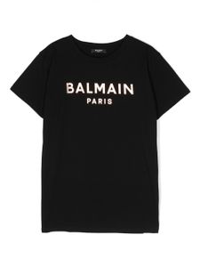 Balmain Kids metallic logo-stamp cotton T-shirt - Noir