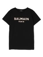 Balmain Kids metallic logo-stamp cotton T-shirt - Noir - thumbnail