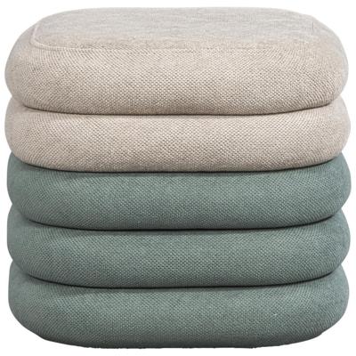 Leen Bakker - Poef Toledo - Grijs/groen - 41xØ38 Cm - Stof - Grijs#Groen - 44x44x40 Cm