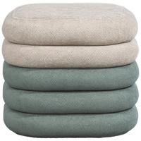 Leen Bakker - Poef Toledo - Grijs/groen - 41xØ38 Cm - Stof - Grijs#Groen - 44x44x40 Cm
