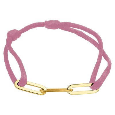 Armband Drie Ovale schakels satijn-zilver oudroze-goudkleurig 13-26 cm