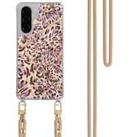 Samsung Galaxy A36 hoesje met beige koord - Luipaard lila