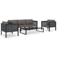 vidaXL 6-delige Loungeset met kussens poly rattan antraciet - thumbnail