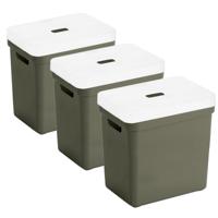 Sunware opbergboxen met deksel - 3x - Sigma Home - kunststof - 25L - donkergroen - 35 x 25 x 36 cm
