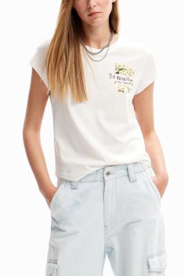 T-shirt met teksten en bloemen - WHITE - L