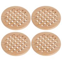 Cosy & Trendy ronde pannen onderzetters - Set van 4x stuks - hout - Dia 19 cm - 1 cm hoog