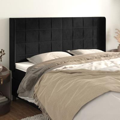 Hoofdbord met randen 183x16x118/128 cm fluweel zwart