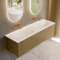 Badmeubel Mondiaz Kurve-Dlux | 150 cm cm | Meubelkleur Dusk | Wastafelkleur Frappe | Solid surface | Wasbak beiden zijden spoelbak | Zonder kraangat(en)