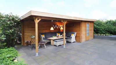 Woodpro Ochten Tuinhuis 700x300 cm 28 mm vuren blank- Plat dak- Onbehandeld vurenhout- Woodpro