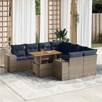 9-delige Loungeset met kussens poly rattan grijs