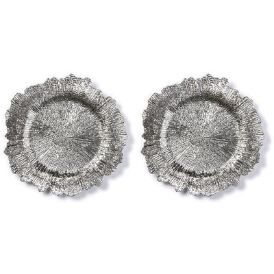 2x Kaarsenborden/plateaus zilver asymmetrisch 33 cm rond