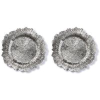 2x Kaarsenborden/plateaus zilver asymmetrisch 33 cm rond