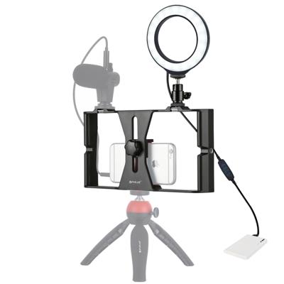 PULUZ 2 in 1 VLogging live uitzending smartphone video Rig + 4 7 inch 12cm ring LED Selfie Light kits met koude schoen statief hoofd voor iPhone Gala