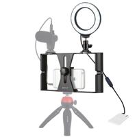 PULUZ 2 in 1 VLogging live uitzending smartphone video Rig + 4 7 inch 12cm ring LED Selfie Light kits met koude schoen statief hoofd voor iPhone Gala