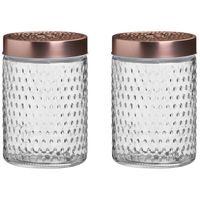 Voorraadpot/bewaarpot Blair - 2x - 1L - glas - koperen deksel - D12 x H17 cm