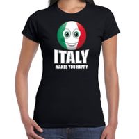 Italy makes you happy landen t-shirt Italie zwart voor dames met emoticon