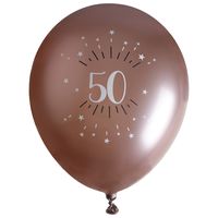 Verjaardag leeftijd ballonnen 50 jaar - 6x - rosegoud - 30 cm - Abraham/Sarah feestartikelen - thumbnail