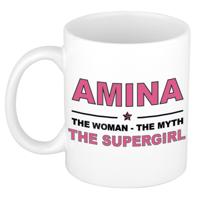 Amina cadeau mok - Woman Myth Supergirl - naam koffiemok - 300 ml - collega - moederdag