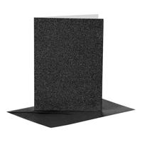 Creativ Company Kaarten en enveloppen, afmeting kaart 10,5x15 cm, afmeting envelop 11,5x16,5 cm, glitter, 110+250 gr, zwart, 4 set/ 1 doos