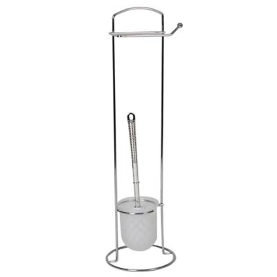 Wc/toiletborstel met toiletrolhouder - RVS - 60 cm - Toilet/badkameraccessoires - wc-borstel
