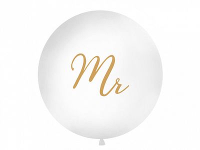 Mega Ballon Pastel Wit met Gouden print Mr - 1 meter