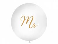 Mega Ballon Pastel Wit met Gouden print Mr - 1 meter