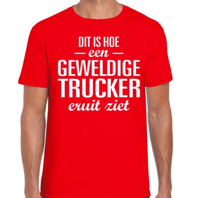 Cadeau T-Shirt heren - rood - Awesome trucker - vrachtwagenchauffeur