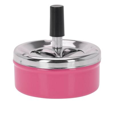 Excellent Houseware Draai asbak - druk asbak - rond metaal - 10 cm - roze
