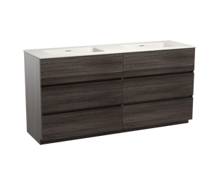 Storke Edge staand badmeubel 170 x 52 cm donkere eiken met Mata dubbele wastafel in mat witte solid surface