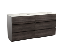 Storke Edge staand badmeubel 170 x 52 cm donkere eiken met Mata dubbele wastafel in mat witte solid surface