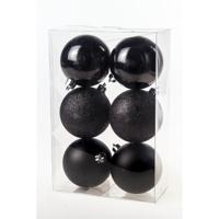 Cosy & Trendy Kerstballen - 6x st - zwart - 8 cm - kunststof - kerstversiering