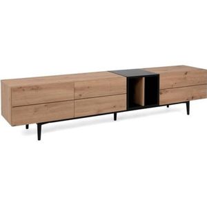 Tv-meubel met 3 kleppen - Eiken en zwart decor - L 195 x D 37 x H 48 cm - NOLA