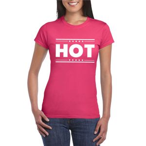 Fuschsia roze t-shirt dames met tekst Hot 2XL  -