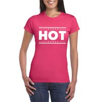 Fuschsia roze t-shirt dames met tekst Hot 2XL  - - thumbnail