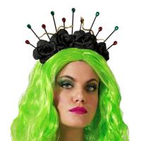 Verkleed haarband/hoofdband met bloemen kroon - zwart - meisjes/dames - Evil queen/Halloween/Medusa - thumbnail