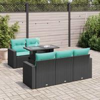 6-delige Loungeset met kussens poly rattan acacia zwart