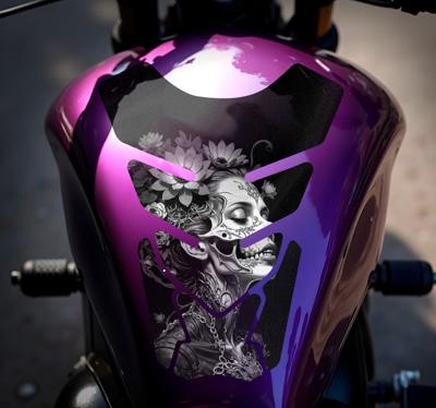 Geschilderde skelet dame motor sticker
