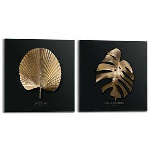 Reinders - Golden Leaves - Schilderijen set 2x 50x50cm Zwart